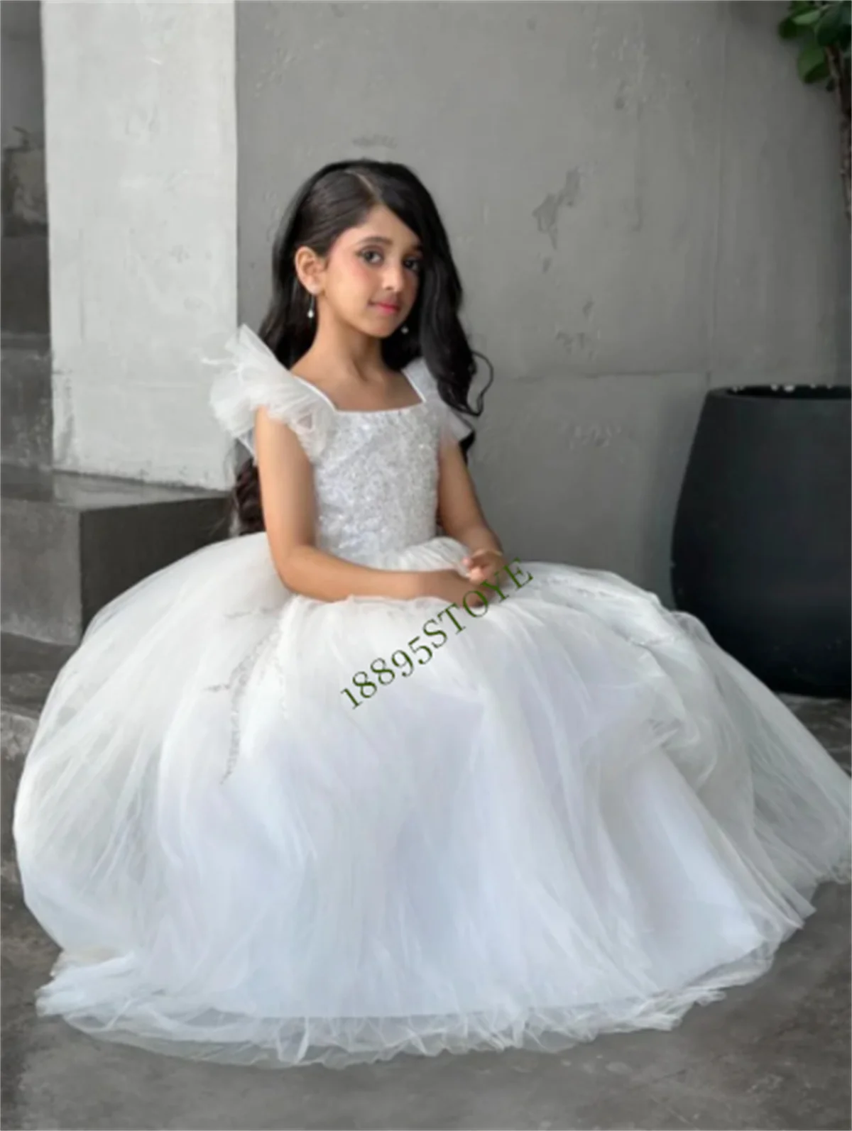 Flower Girl Dresses White Tulle Square Neck For Wedding Birthday Party Holy First Communion Gowns Child Size 1-14T