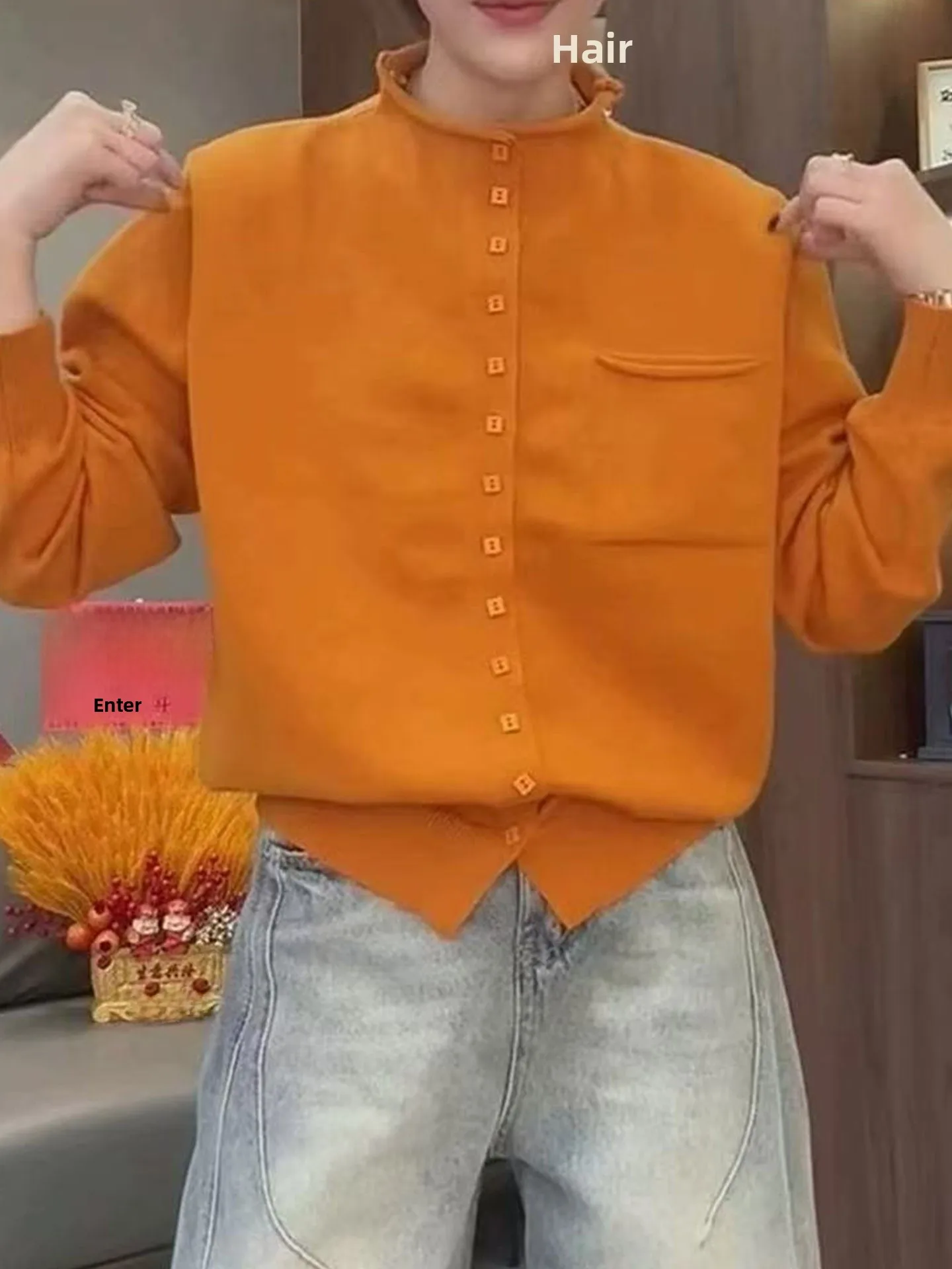 

Ele Long Sve Knitted Open Cardigan Single Button Winter 2026 Korean Sle High End Sweater Top European Brand