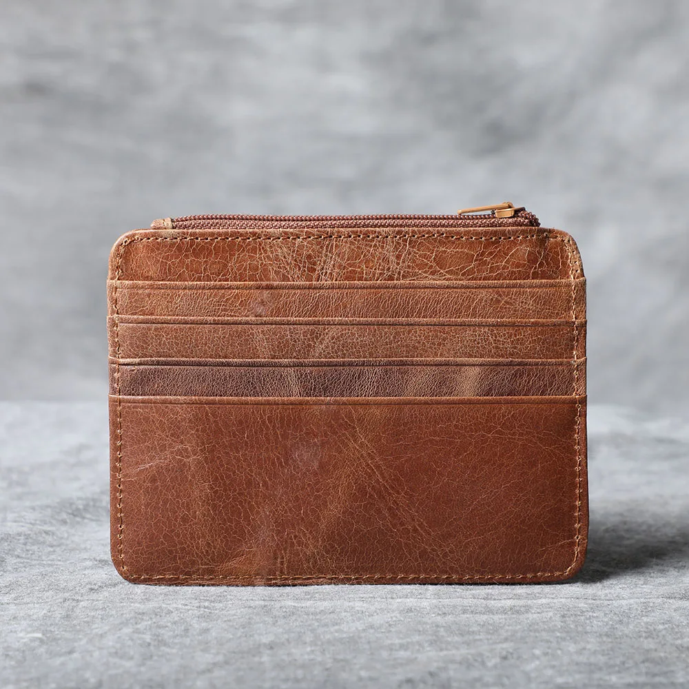 S.WORKER Handgefertigter Vintage-Kartenhalter aus echtem Leder, Vollnarbiges Rindsleder, Kleine Münztasche, Tragbare Tasche – Detail 5