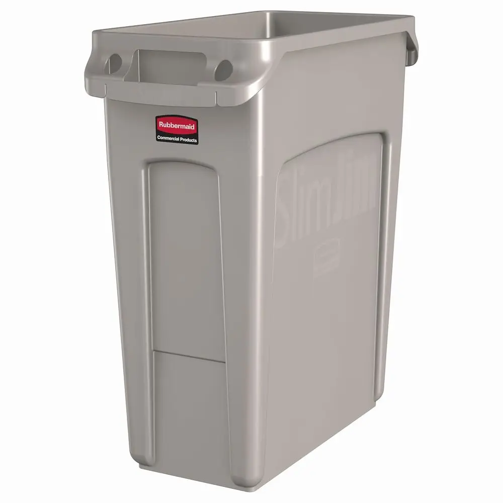 

Slim Jim 16 Gallon Beige Plastic Waste Bin with Ventilation for Kitchen, Classroom, and Office Use