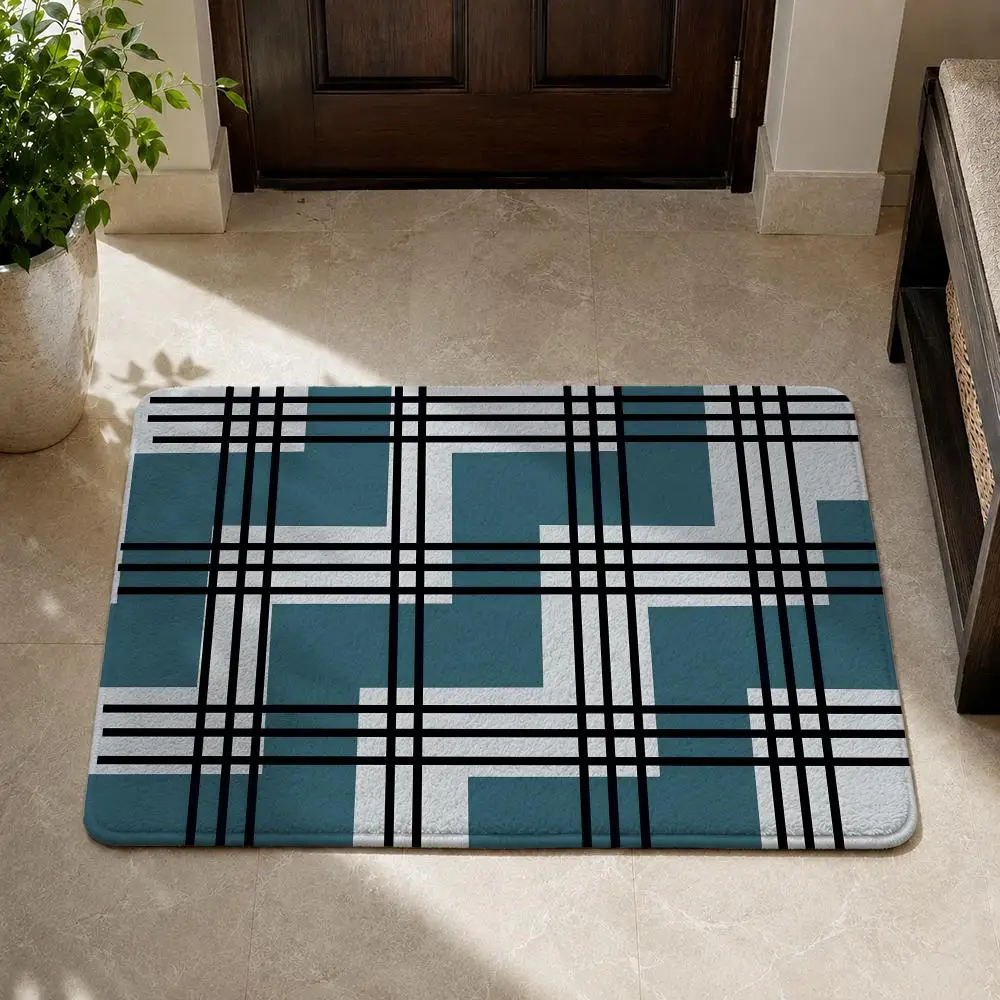 Advanced Line Pattern Floor Mat Flannel Non-Slip Washable Soft Rug For Bathroom Kitchen Bedroom Living Room Home Decor