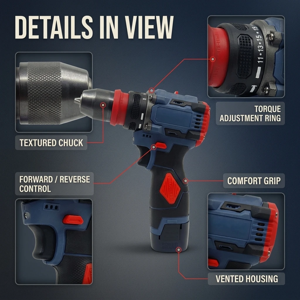 16.8V Cordless Drill Driver Rechargeable Electric Screwdriver Power Tool Kit Variable Speed DIY Home Repair Woodworking Tools