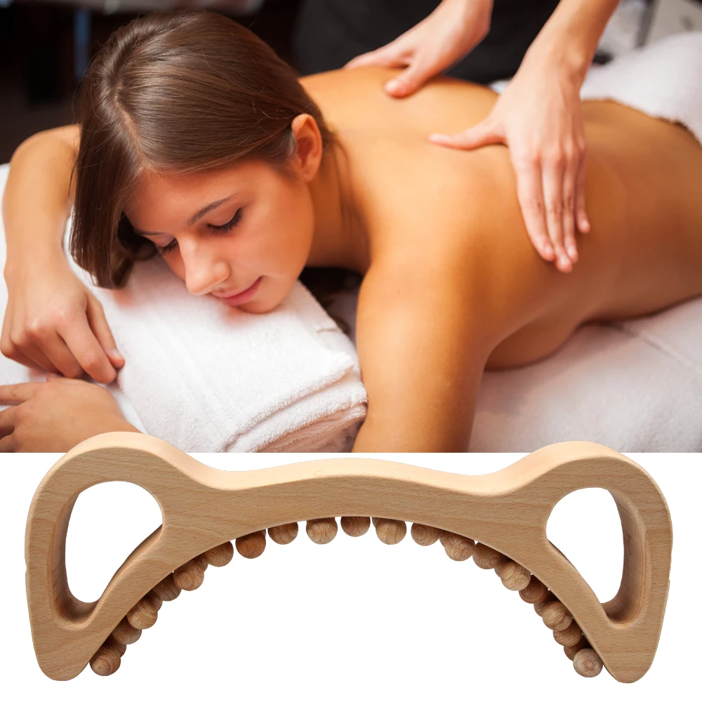 EGASSAM 1Pcs Wooden Therapy Scraping Lymphatic Drainage Massager, Double Row 29 Beads Point Treatment Gua Sha Tools for Back Leg