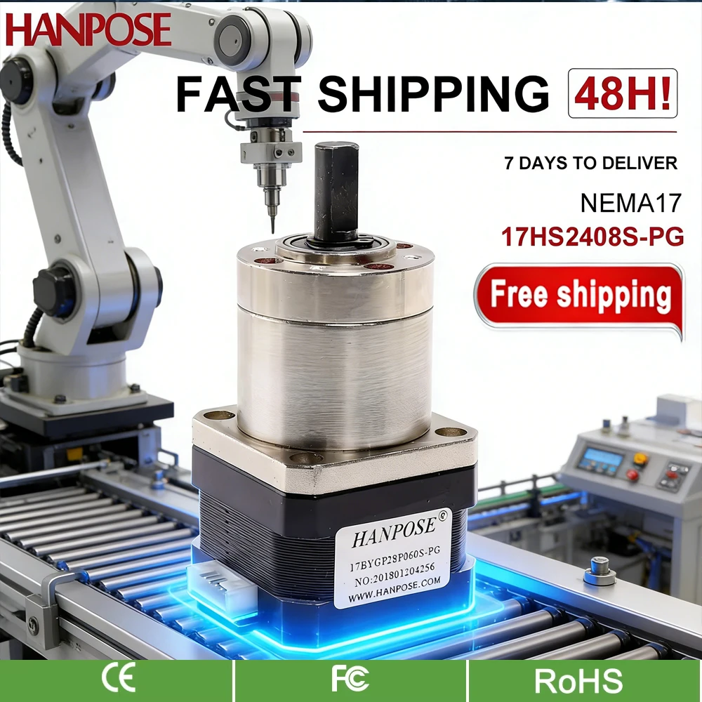 

hanpose 1.8 Degree 2 Phase 17HS2408S-PG5.18 3.71 Extruder Stepper Motor Nema17 Optional Planetary GearBox for 3D Printer