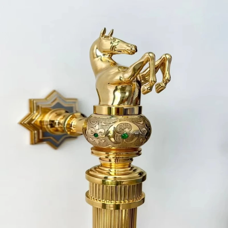 Premium Gold Plated Double Door Handle with Male Horse and Gemstone Patterns - Premium Hardware Accessories