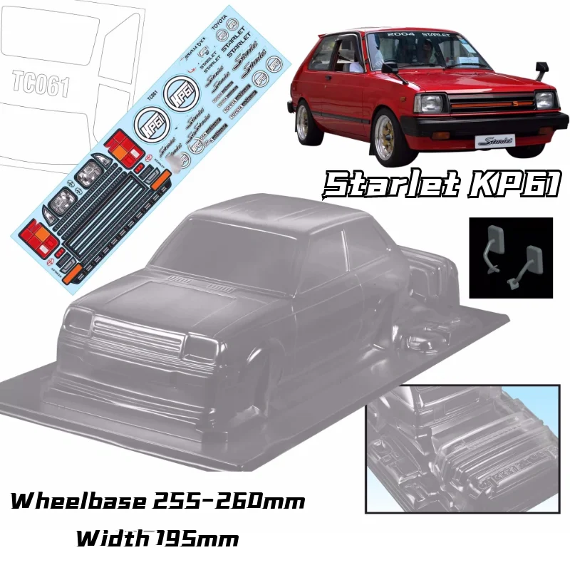 1/10 Starlet KP61 Wide body RC Drift Rally PC Shell 195mm Width 260mm Wheelbase Lampshade No Painted RC Hsp Hpi Trax Tamiya LC