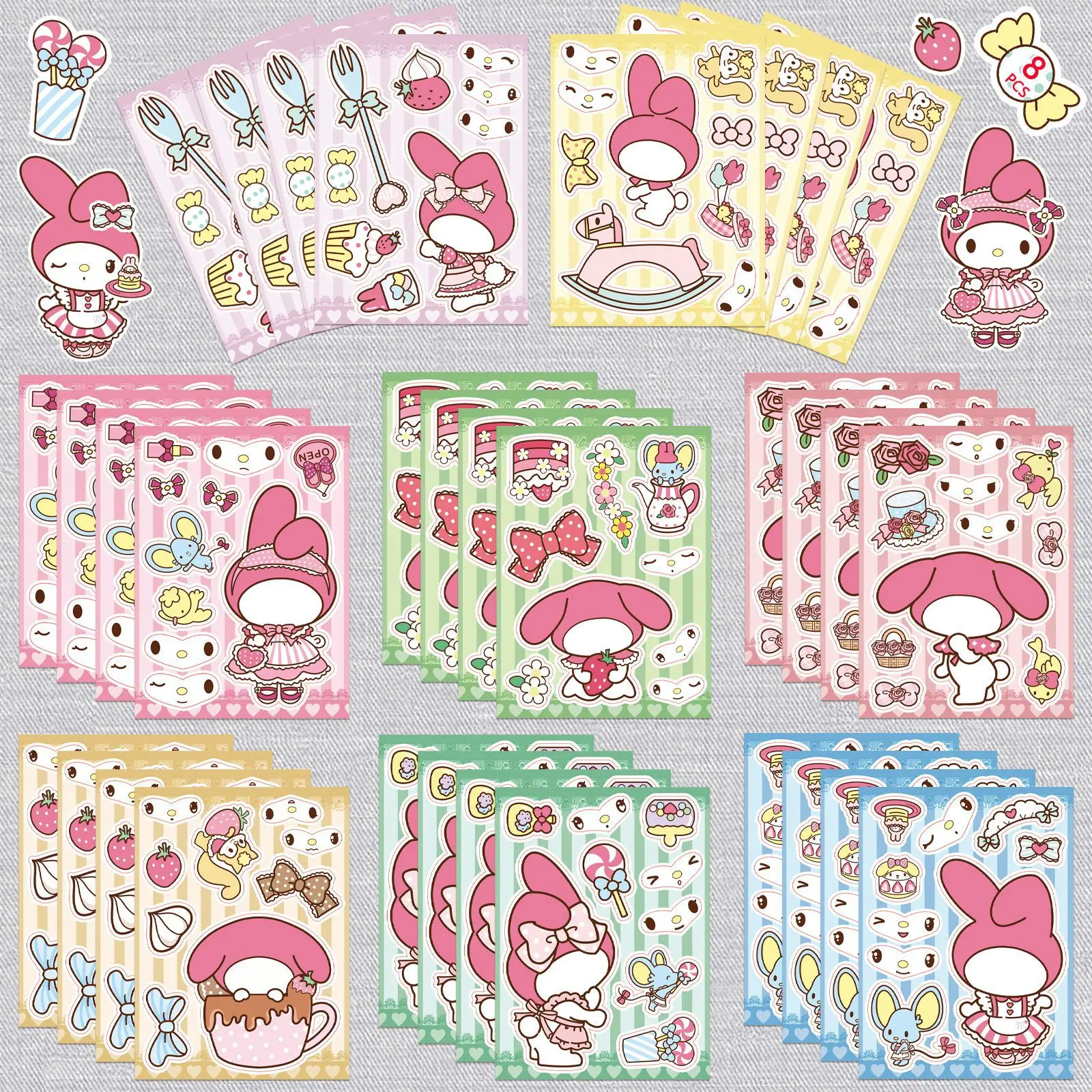 

8 Pcs Sanrio My Melody Cartoon Stickers Make a Face Puzzle Stickers My Melody Children Assemble Jigsaw Funny Games Kids Gifts