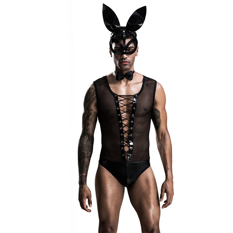 Multiple Men Sexy Xmas Mankini Easter Bunny Black Cat Cowboy Costume Mesh Erotic Temptation Cosplay Party Fancy Dress