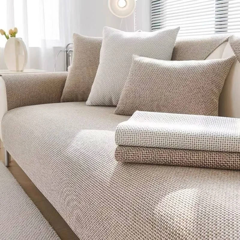 Couchbezug aus gewebtem Baumwollleinen, Sofakissen, Rückenlehne, für alle Jahreszeiten, universelles, rutschfestes Sofa-Handtuch, einfarbiger Sitzpolsterschutz