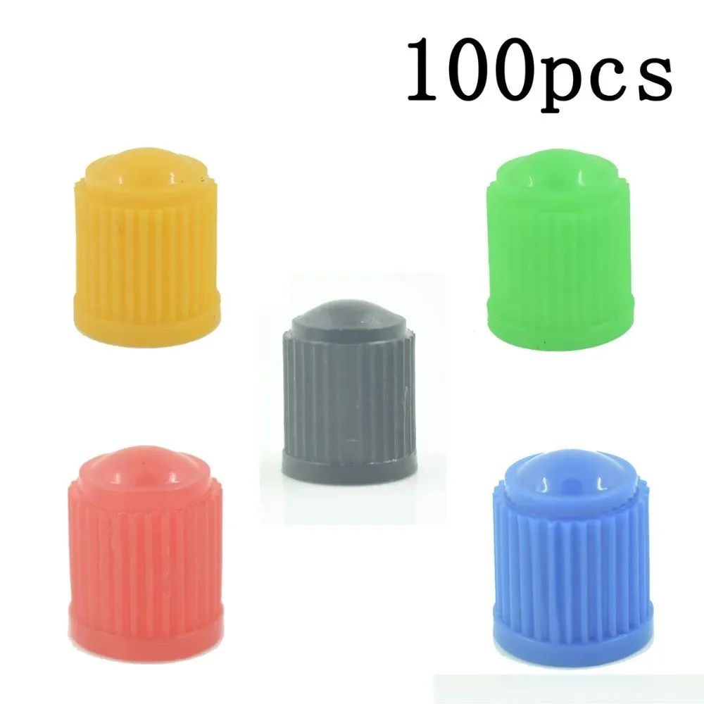 100pcs black/red/yellow/green/blue PLASTIC TIRE VALVE STEM CAPS Dust Cover