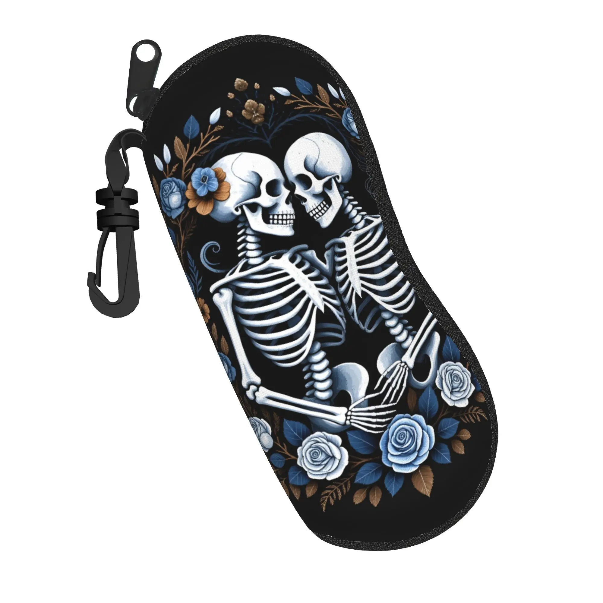 Harajuku Cartoon Glasses Case Skeleton Love Gothic Floral Skull Kiss  Zipper  Glasses Protector Cartoon Sunglasses Box