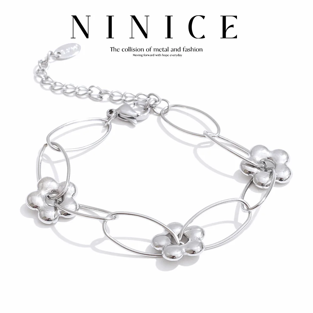 NiNice Bracelet Stainless Steel Flower Splicing Chain Fashion Design Sense Popular Niche Romantic Gift Wholesale