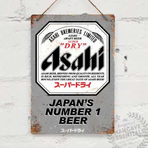 1p, ASAHI Logo Vintage Metall Wandschild Retro Pub Bar Mancave Drink Japan Lager Bier