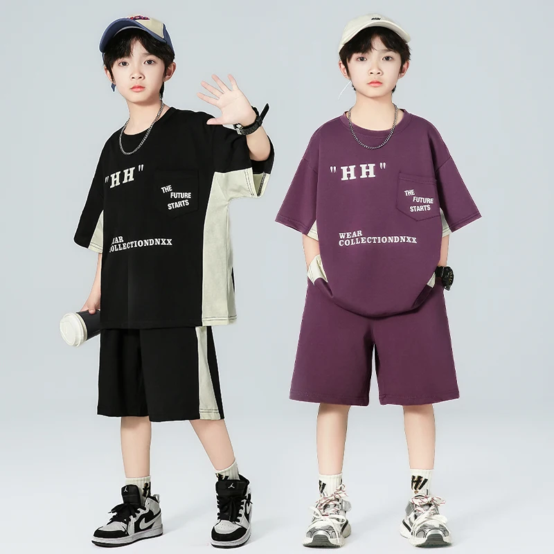 

Summer New Boys Shorts Short Sleeve Shorts Handsome High Quality Leisure Simple Korean Style Two-piece Set.4-16year