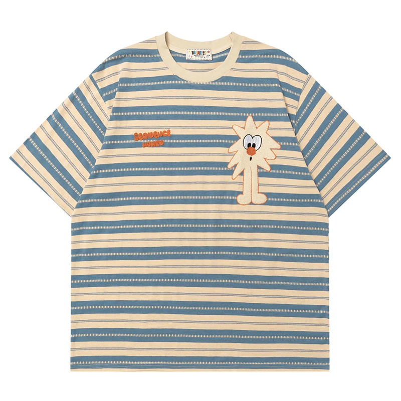 

Kawaii Striped Oversized T-Shirt Men Women Unisex Cute Cartoon Graphic Tee Shirts Summer Casual Streetwear Harajuku Top 2025