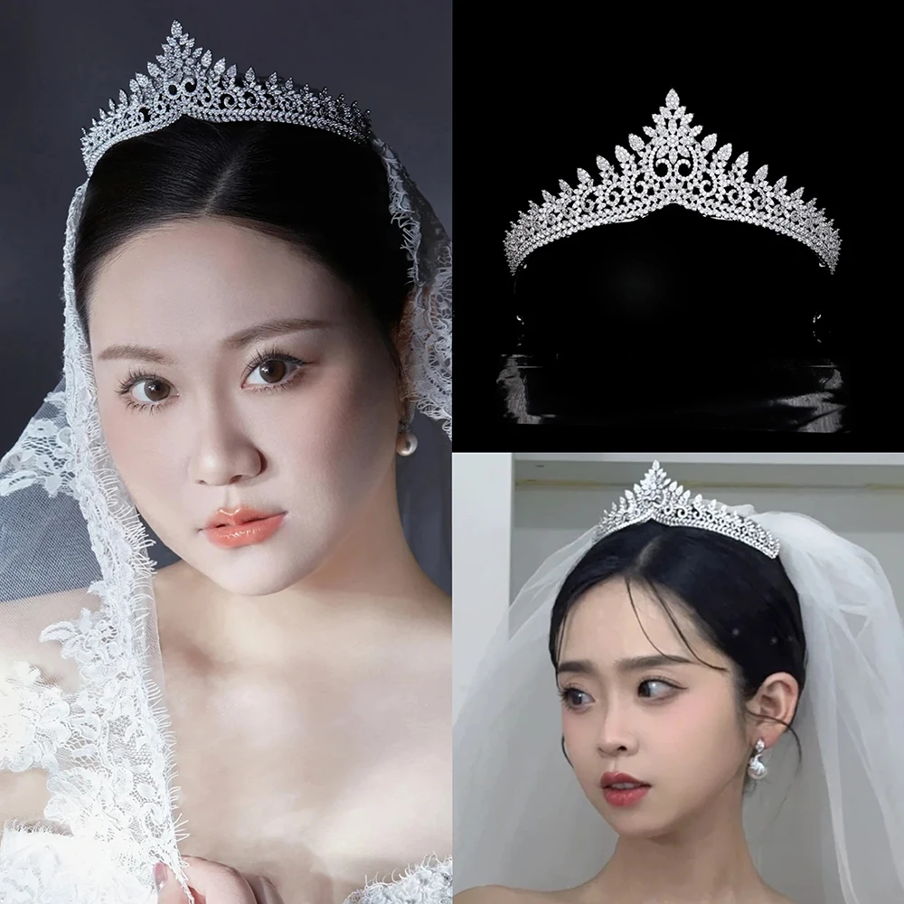 

Himstory Luxury Princess Tiara For Wedding Bride Headdres Cubic Zirconia Bridal Hair Crowns Women Girl Birthday Party Hairband