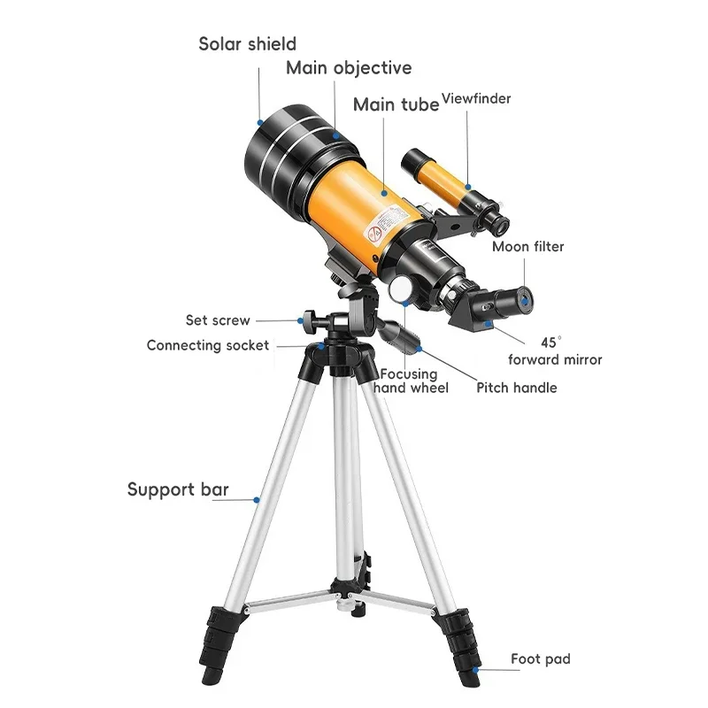 Factory Supply Camping Equipment Outdoors Spotting Scope Monocular Astronomical Telescope with Tripod and Finder Scope