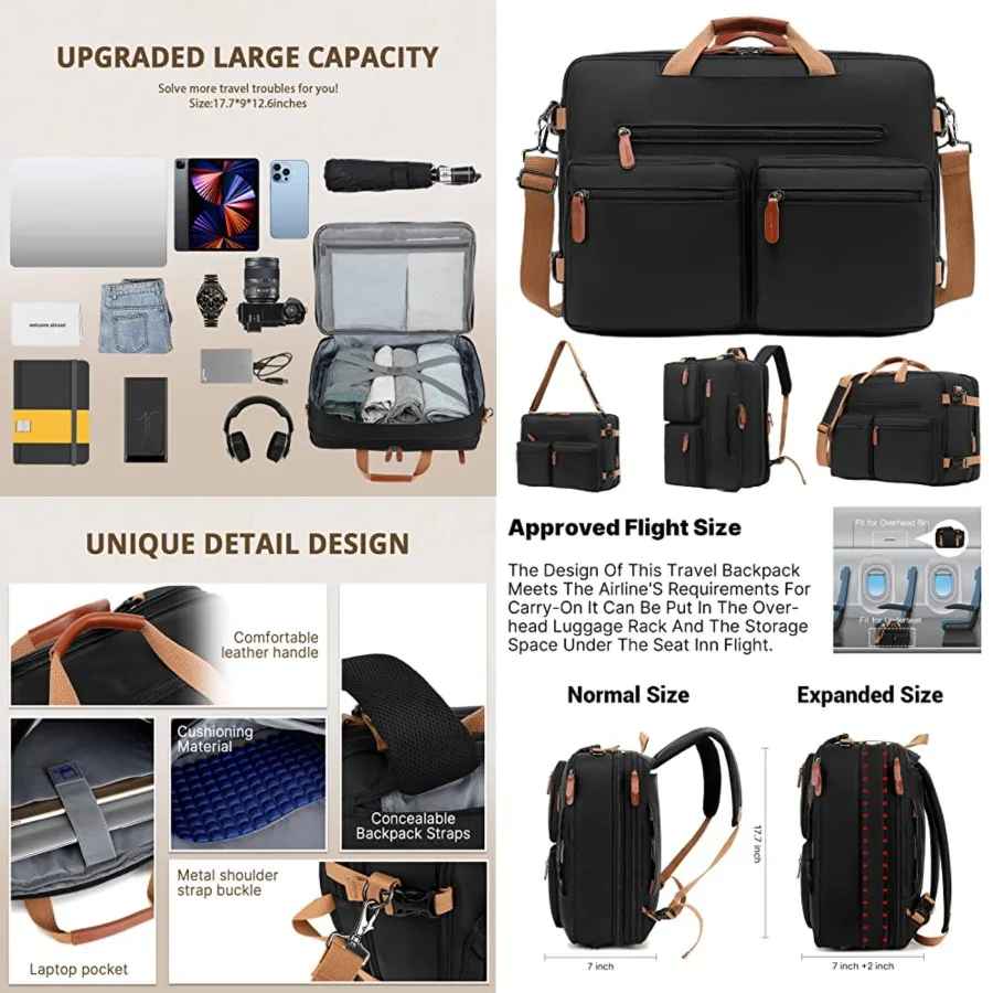 

Expandable Laptop Backpack, 3 in 1 Laptop Bag, 17.3 inch Computer Backpack, Multi-functional Travel Bag, 2022 New Version for B