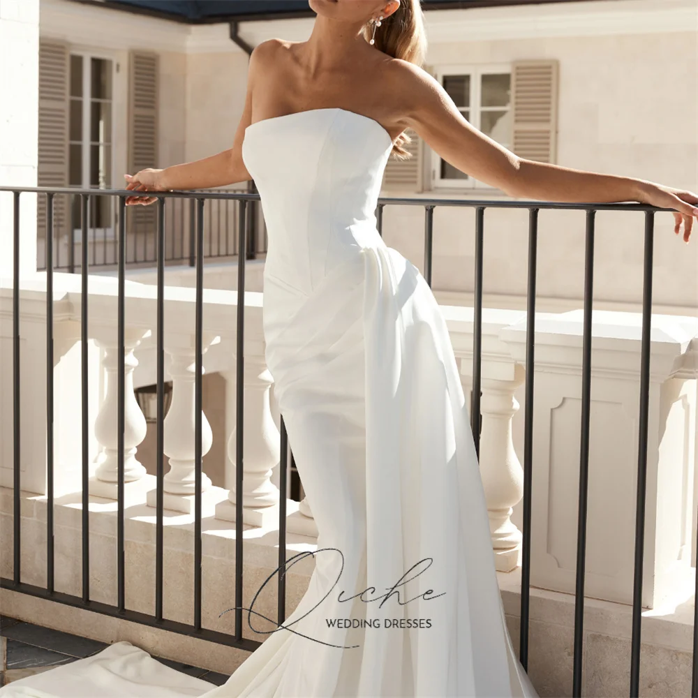QICHE Modern Strapless Mermaid Wedding Dress Women 2026 Pleat Sleeveless Lace-up Open Back Sweep Train Bridal Gown Customized