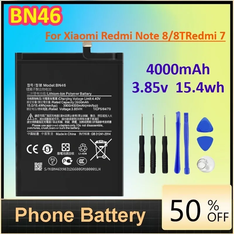 

BN46 4000mAh for Xiaomi Redmi Note 8/8TRedmi7 Replacement Phone Battery+Free Tools