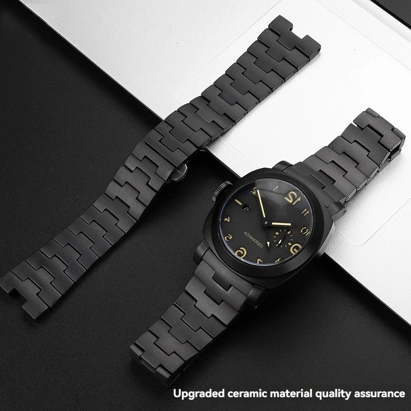 High Quality Frosted Ceramic Watch Strap for Panerai Watch Strap PAM441 PAM438 Arc Series Watch Chain Curved End Wristband 24mm