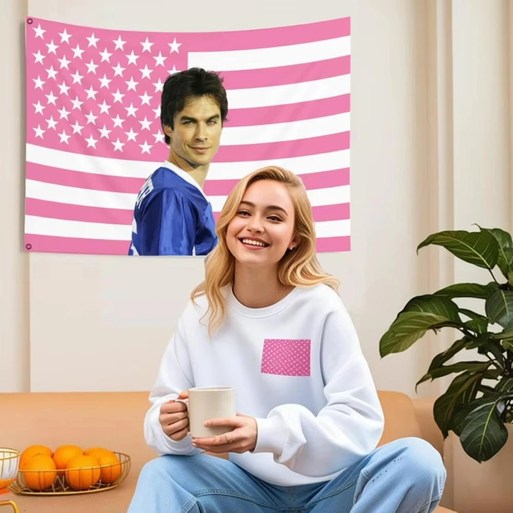 Ian Somerhalders American Flag Tapestry Classic TV Poster Damon Salvatoreas Home Decor Aesthetic Bedroom Backdrop Party Tapestry