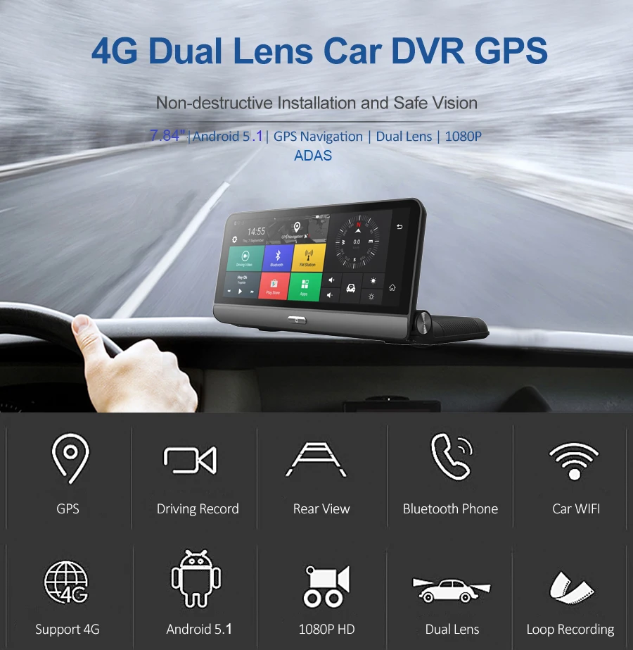 New 8 Inch Android GPS Navigation Dual Camera car dvr with 4G sim card 1080P Video Recorder foldable dash cam Recorder