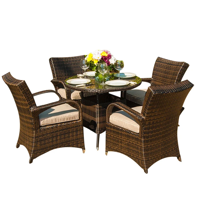 Outdoor leisure courtyard outdoor table and chair combination chair five-piece round rattan rattan table and chair