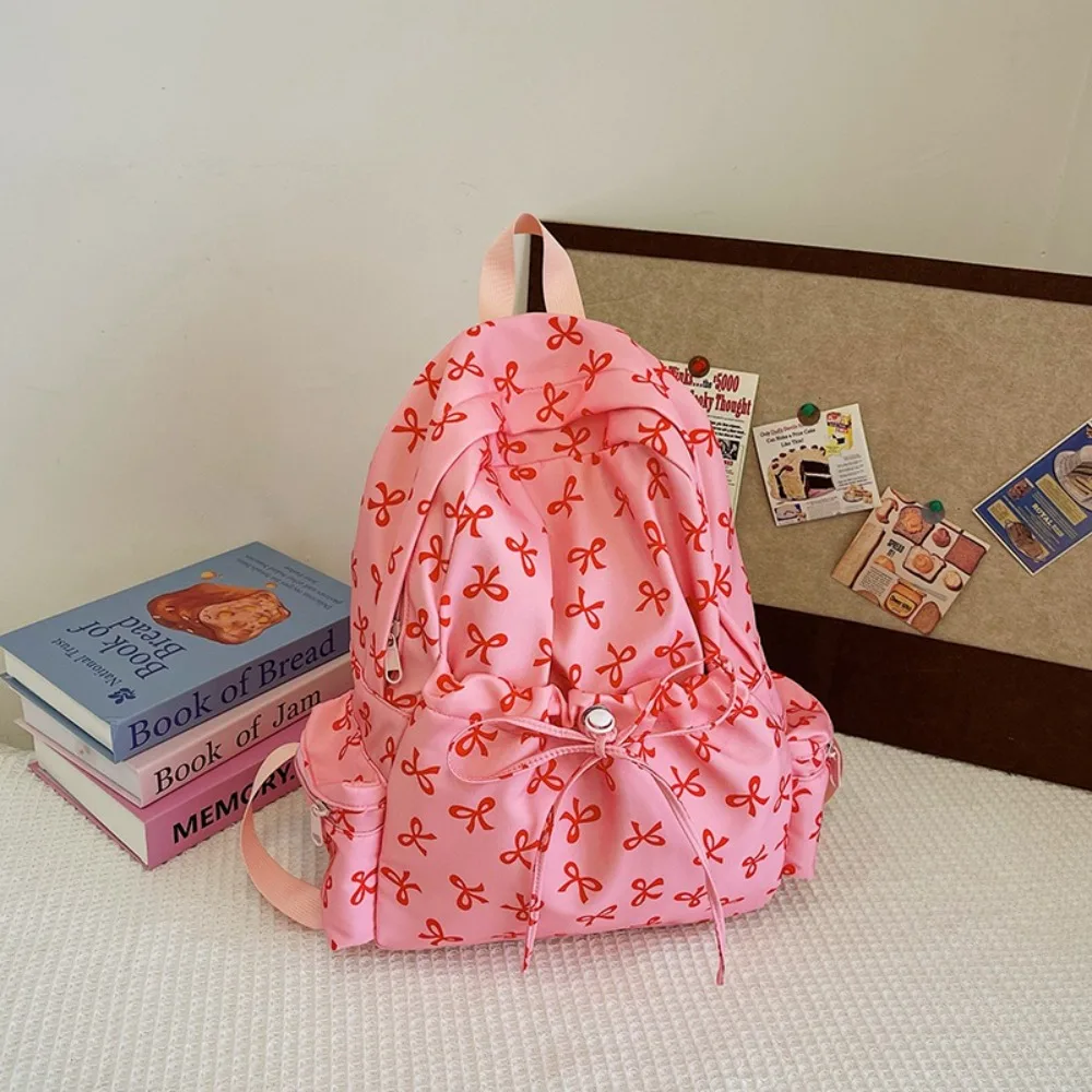 

Рюкзаки с милым бантом и принтом, нейлоновые повседневные студенческие рюкзаки, дорожный рюкзак большой вместимости