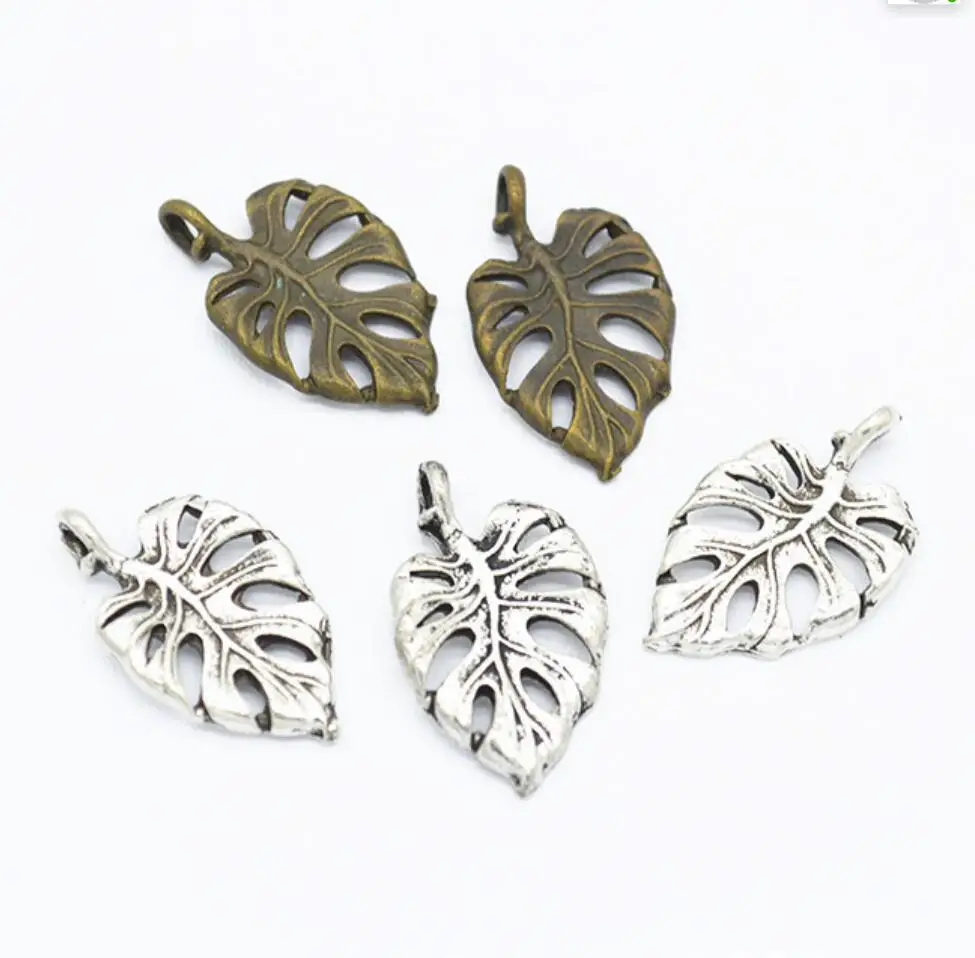 100pcs Charms Tree Leaf 21x13mm Tibetan Silver Color Pendants Antique Jewelry Making DIY Handmade Craft F0323