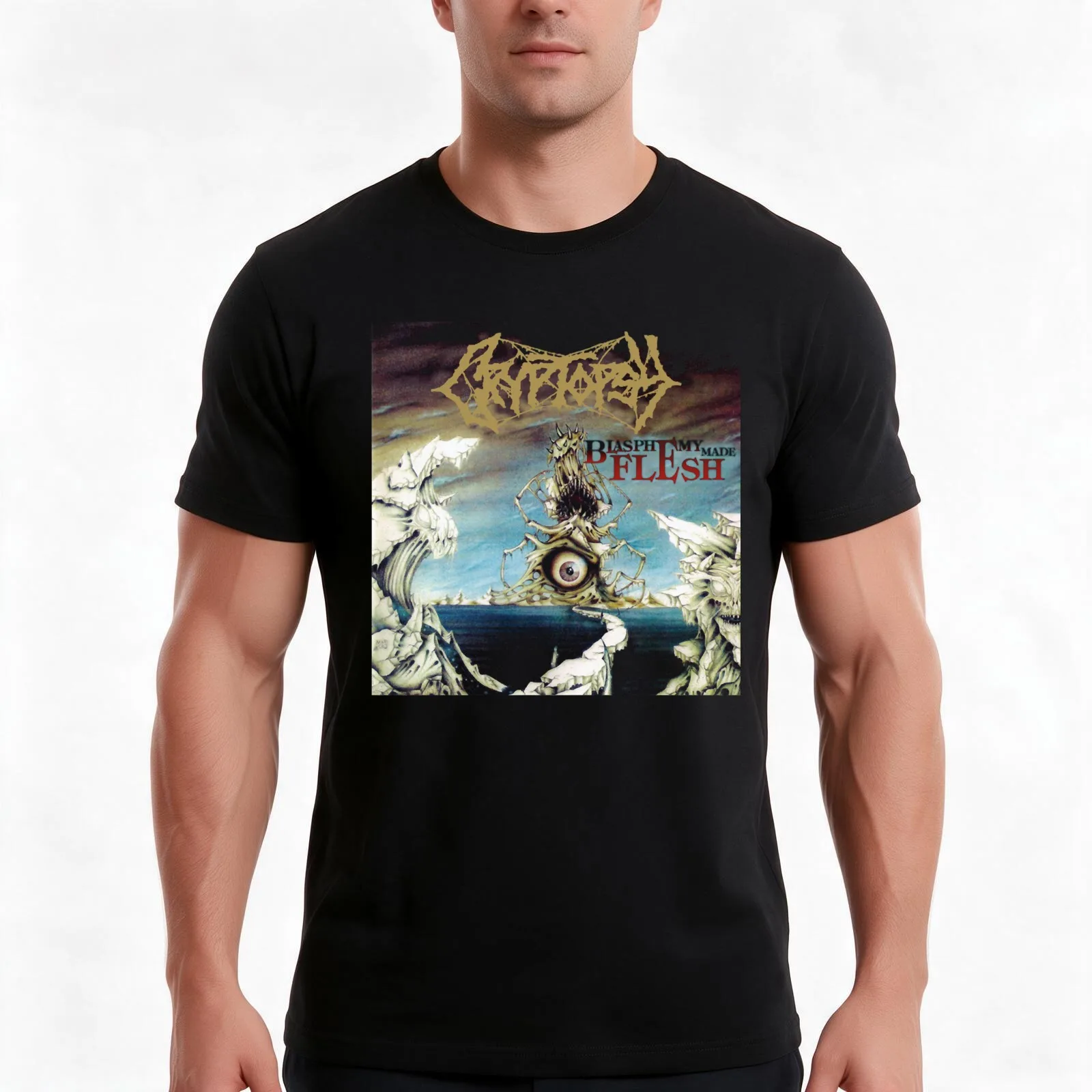 CRYPTOPSY T-Shirt, Summer Casual Cotton Tee, Oversized Streetwear Tops, Vintage Graphic Print, Loose Fit Short Sleeve