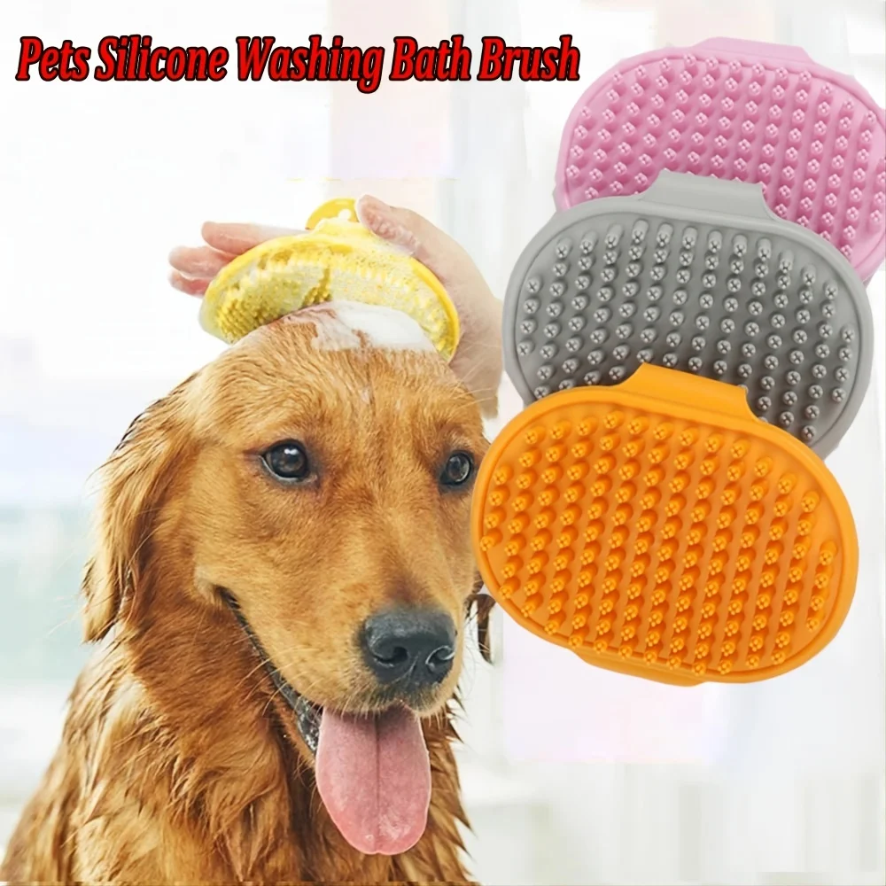 Soothing Dog Bath Brush for Short Hair Shedding and Grooming - Massages and Reduces Shedding