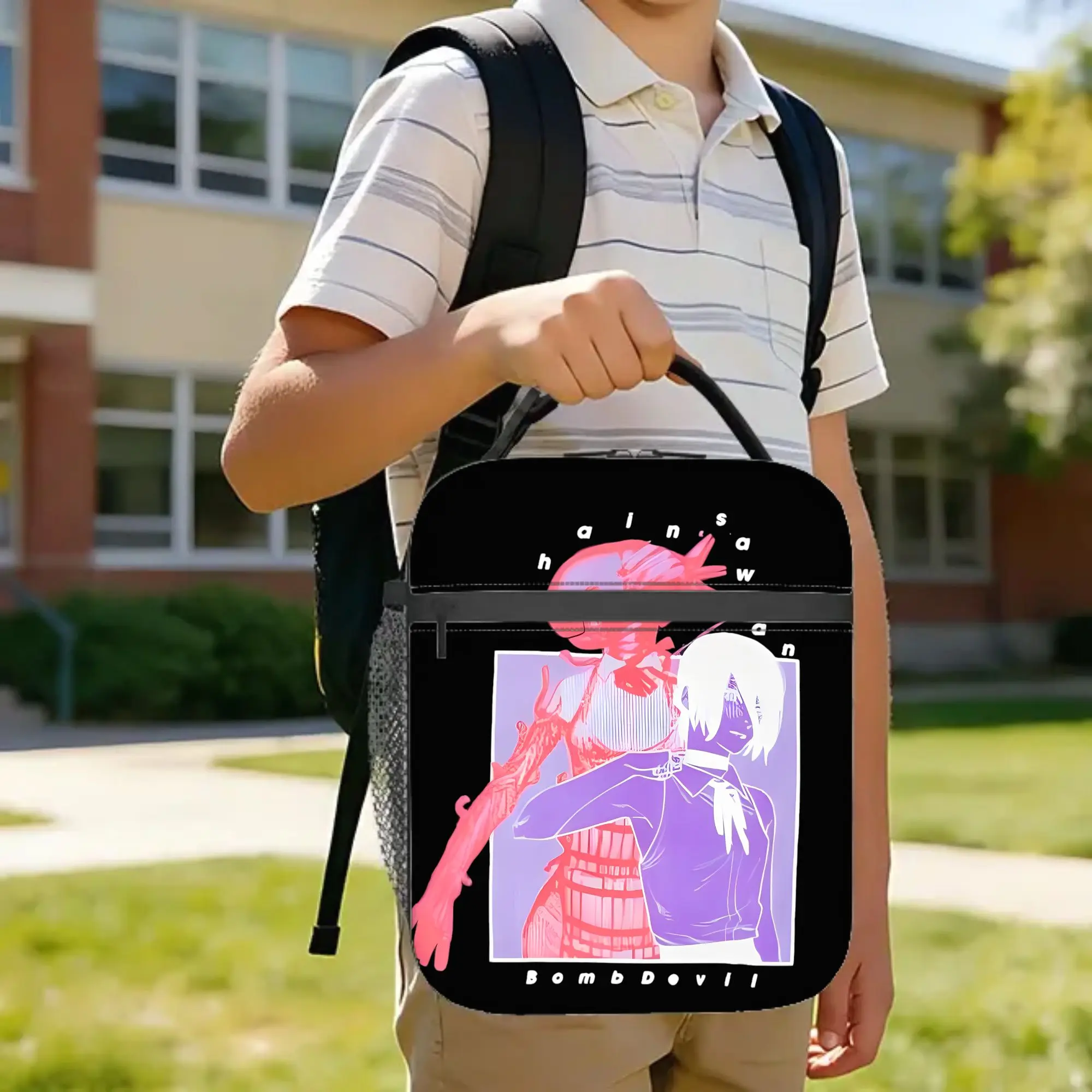 C-Chainsaws Man Reze Insulated Lunch Bags Thermal Bag Reusable,Lunch Container Anime Movie High Capacity Tote Lunch Box