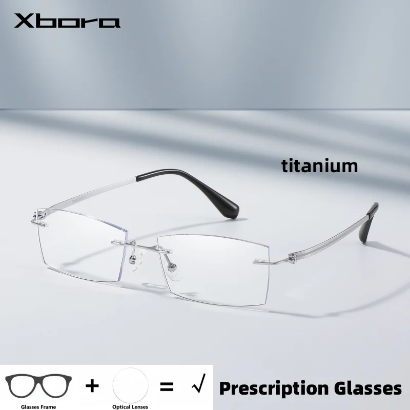 

Xbora High-quality Rimless Rectangle Prescription Glasses Anti Blue Light/Photochromic Optical Eyeglasses For Men 9160