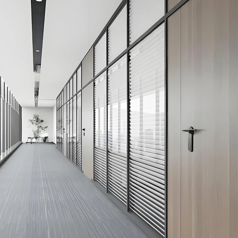 إطار من سبائك الألومنيوم باللون الأسود بتصميم عصري مع جدار تقسيم زجاجي لشاشة الألياف الزجاجية لقسم الغرفة الداخلية #6