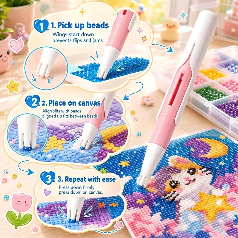 Hot Beadblitz Diamond Art Pen Dispenser, Automatic Bead Dispenser, Ergonomic Diamond Art Stylus Pen 2.8mm Round