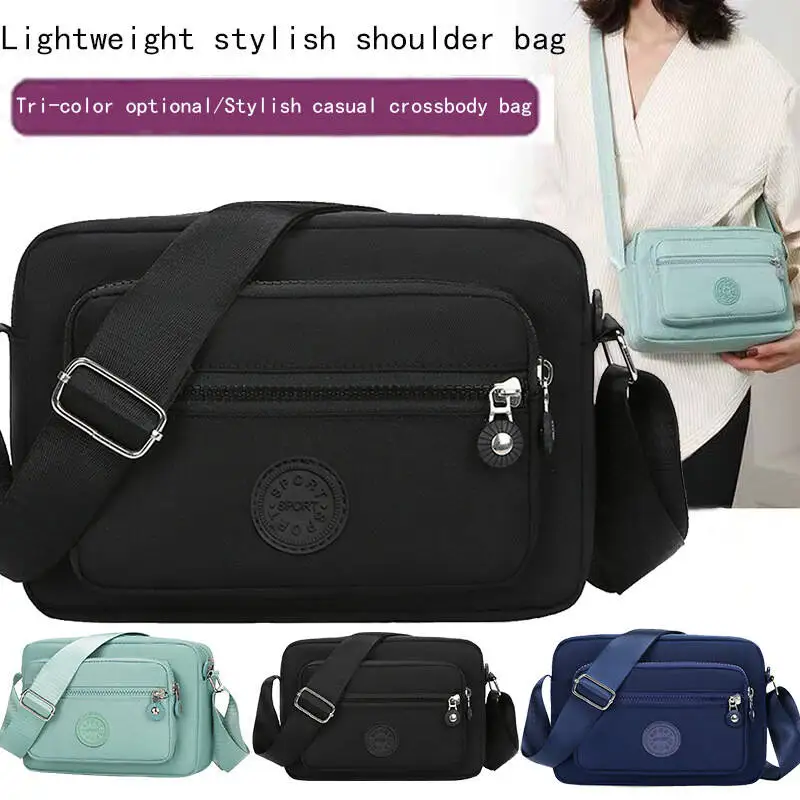 Women Vintage Nylon Crossbody Bag Multi Pocket Shoulder Messenger Bag Lightweight Travel Purse with Adjustable Strap Mint Green