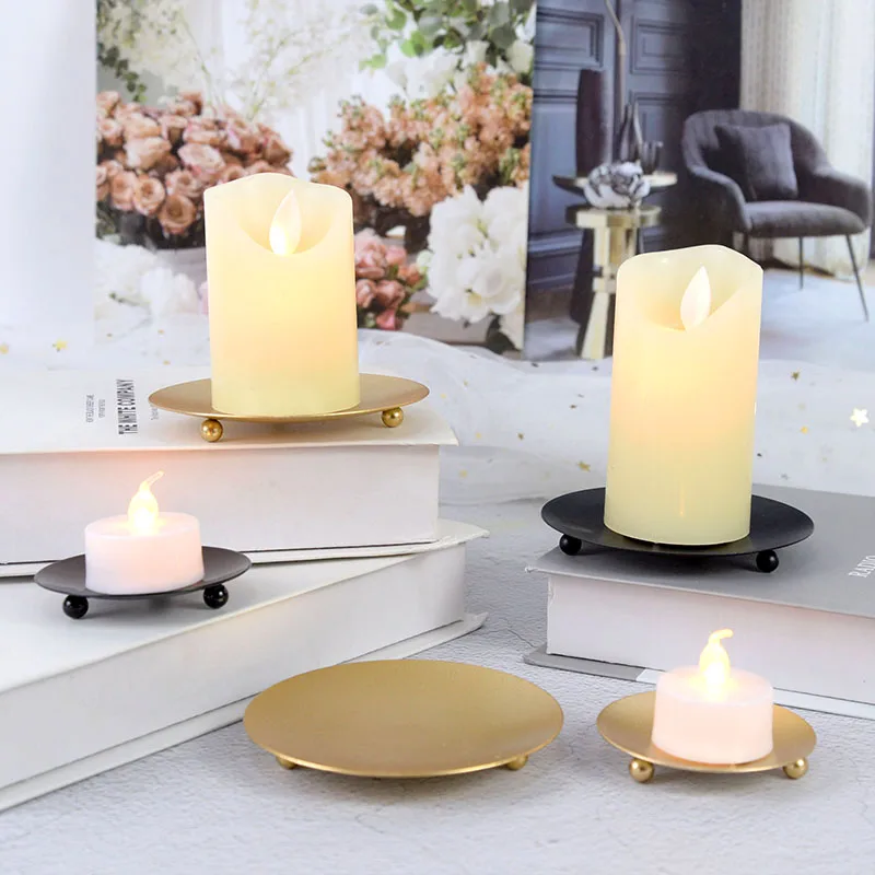 1pcs Iron Black Gold Plated Candle Holders Pillar Metal Plate Wedding Party Festival Portavelas Candelabra Art Gift Home Decor