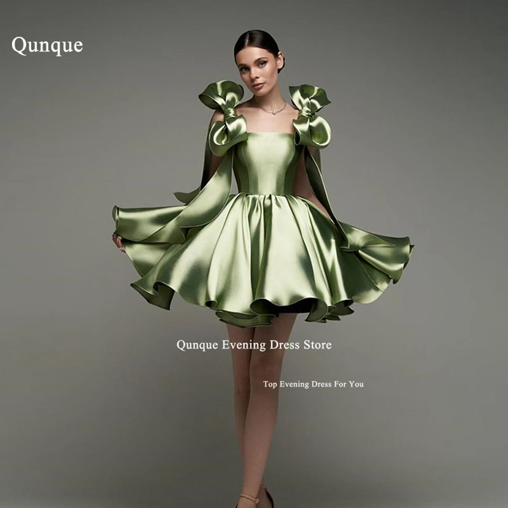 

Qunque Elegant Strapless Above Knee Homecoming Dress for Women Sexy Spaghetti Straps With Bows Party Dress Mini Robes De Soiree