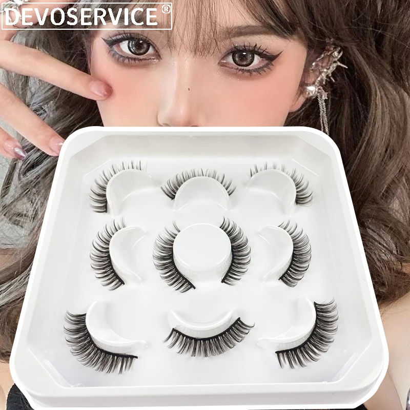 

DEVOSERVICE 5Pairs Lashes DD Curl Russian Lashes 3D Mink Eyelash Reusable Fluffy Lash Eyelashes Extensions Maquillaje