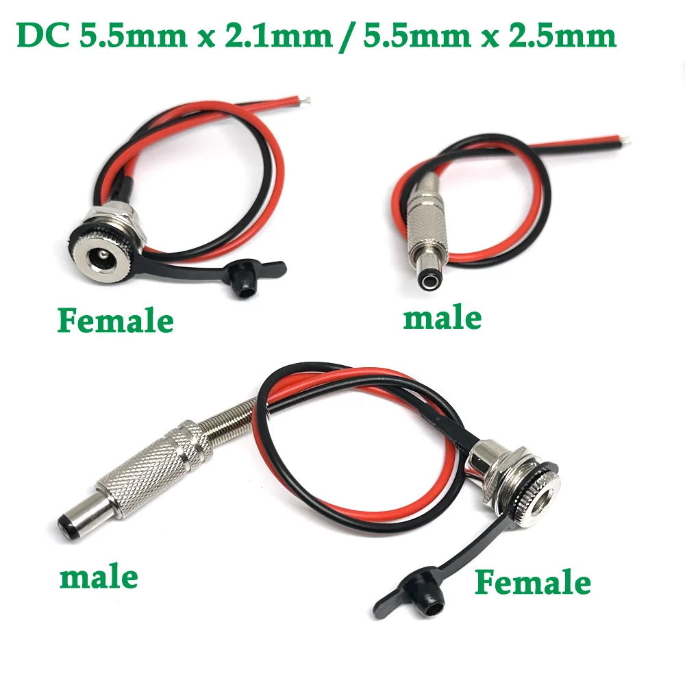 

1/3Pcs DC099 5.5mm x 2.1mm 5.5mm x 2.5mm DC Power Socket Threaded Female male Connector Adapter With 18AWG Cable Wires DC-099