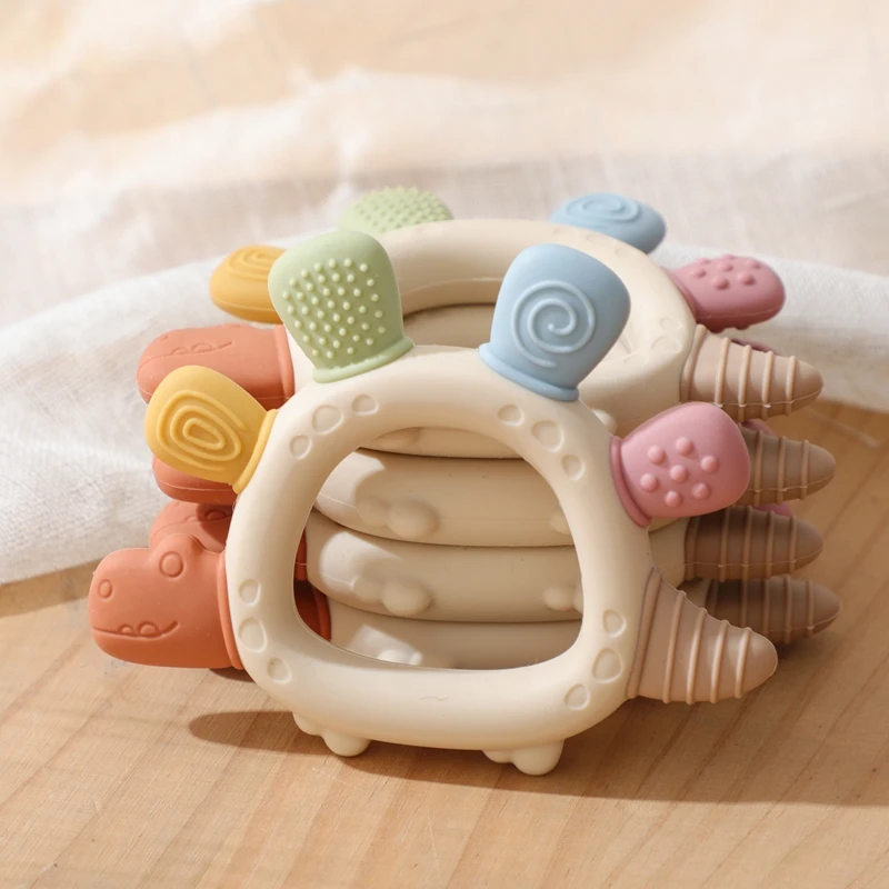 BPA-freier Baby-Dinosaurier-Beißring aus Silikon, sensorisches Spielzeug, leicht zu greifen, Babypflege, lebensmittelechtes Babyspielzeug, Geschenk für Neugeborene, Babyzubehör – Detail 11