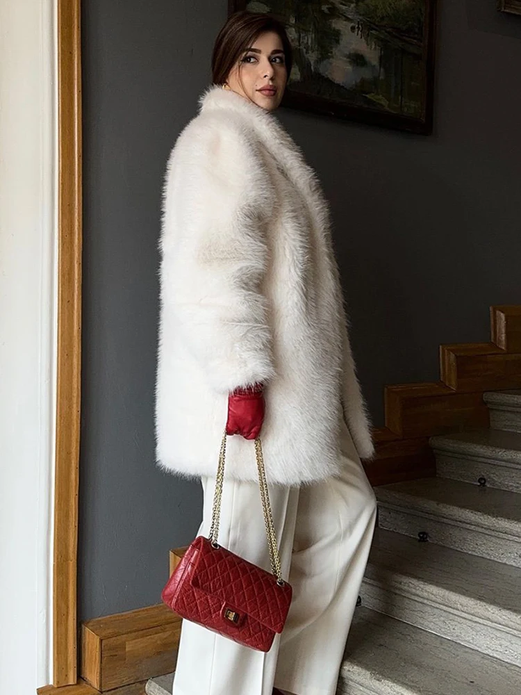 Zadorin luxo inverno branco rosa casaco de pele do falso mulher longo oversized turn down collar jaqueta de pele peluda das mulheres casaco de pele do falso casacos