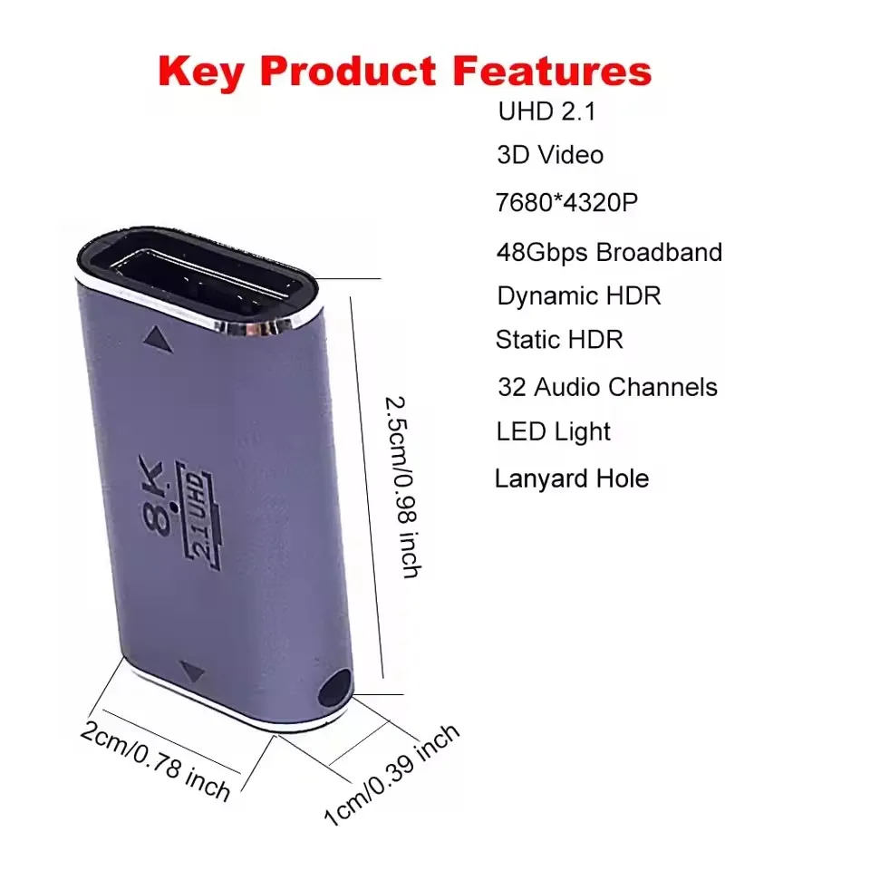 hdmi adapter 8k 4k 90 degree @120Hz 270 degree HDTV angled adapter 360 180 degree micro mini hdmi to HDMI U shape converter