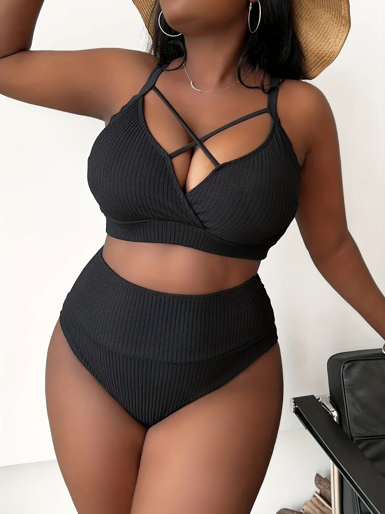 Solid Swimsuit Two Piece Women Plus Size Swimwear 2023 Sling Sports Underwear Beach Bikini