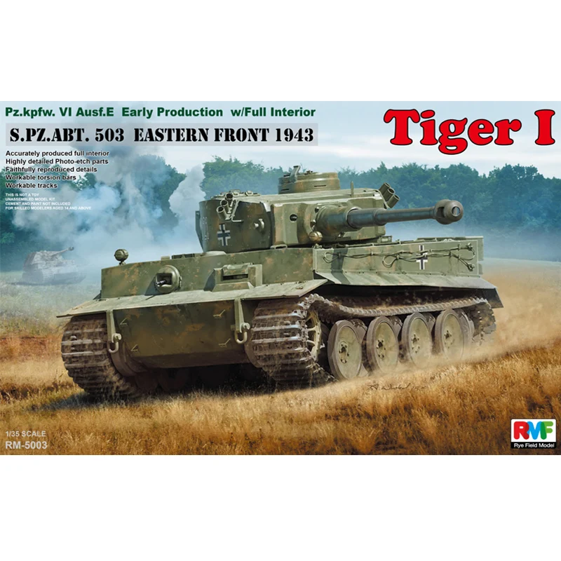 Ryefield RM5003 1/35 German ABT 503 Eastern Front 1943 Tiger I Tank Military Hobby Toy Plastic Model Building Assembly Kit Gift