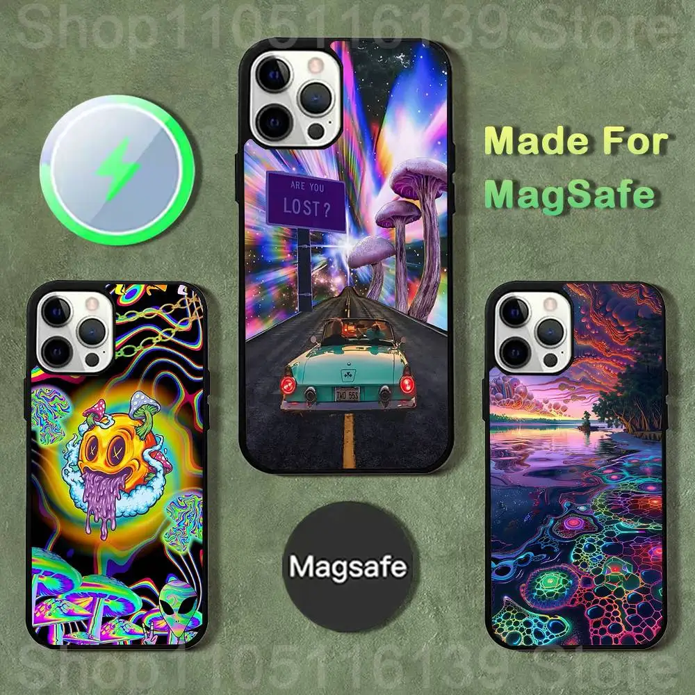 

Colourful Psychedelic Trippy Art Case For iPhone 17,16,15,14,13,12,11,Pro,Max,Plus,Mini,SE4,E Magnetic Magsafe Wireless Charging