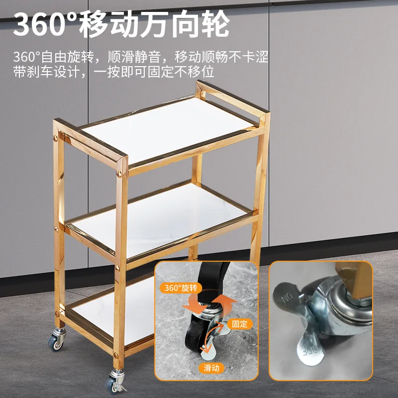 Stainless steel three-layer dining hot pot vegetable rack cart, hotel dining table trolley, drink bowl chopsticks, stew pot stor