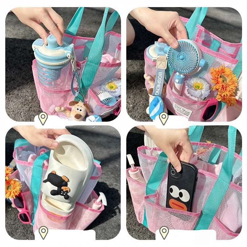 1pcs PVC Mesh Toiletry Swimsuit Storage Bag Color Block Shower Tote Bag