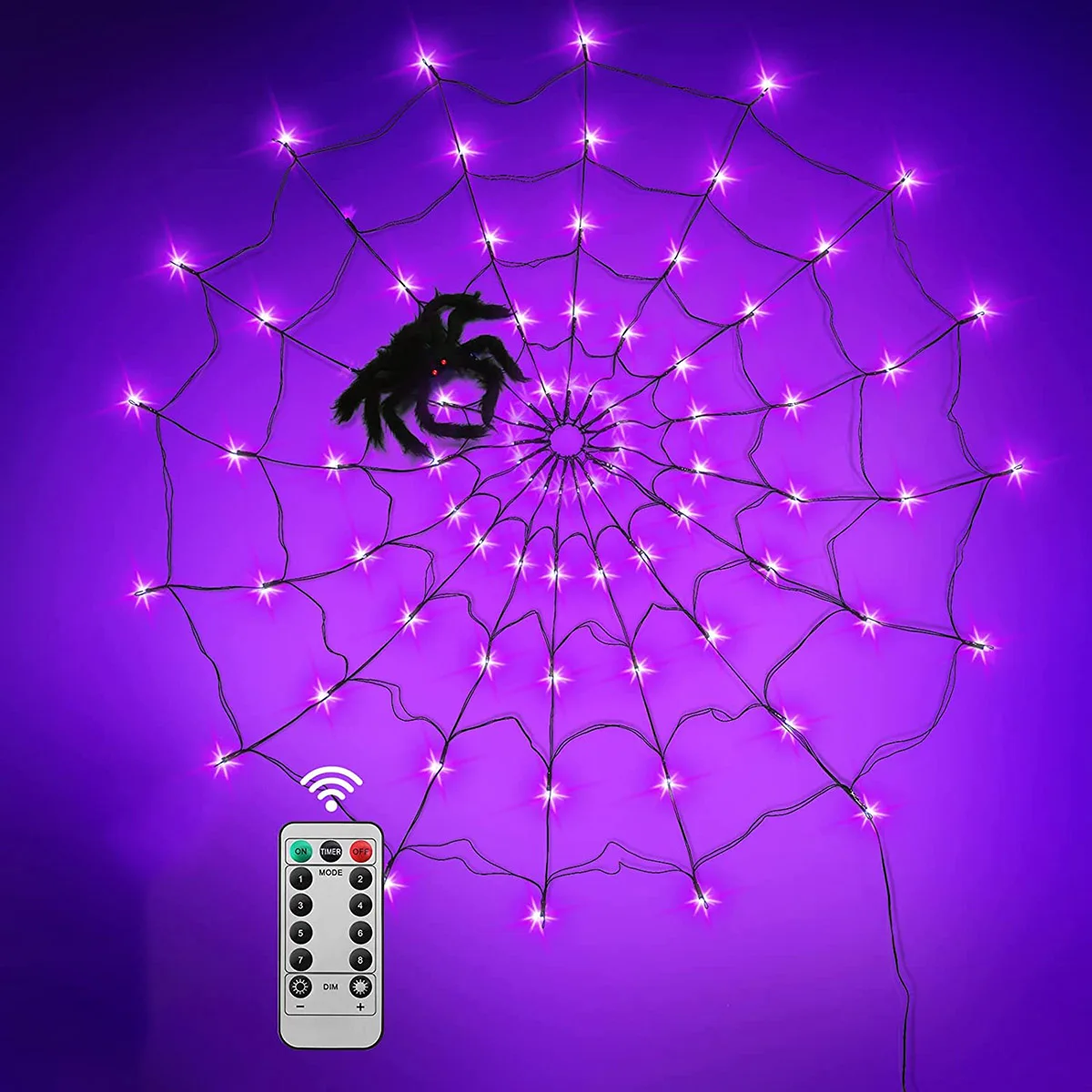 Halloween Decorations Light 5Ft Spider Web Lights, 70 LED 8 Modes Waterproof Purple Light